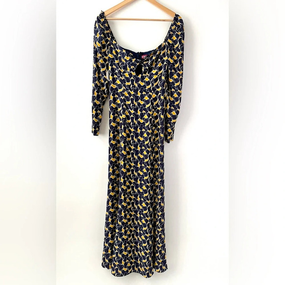 STAUD | Josephine Navy Abstract Wave Long Sleeve Cutout Slit Dress New NWT 2 - Picture 4 of 12